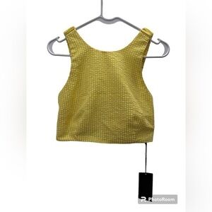 NWT Renuar Yellow & White Picnic Cropped Tank Open Back